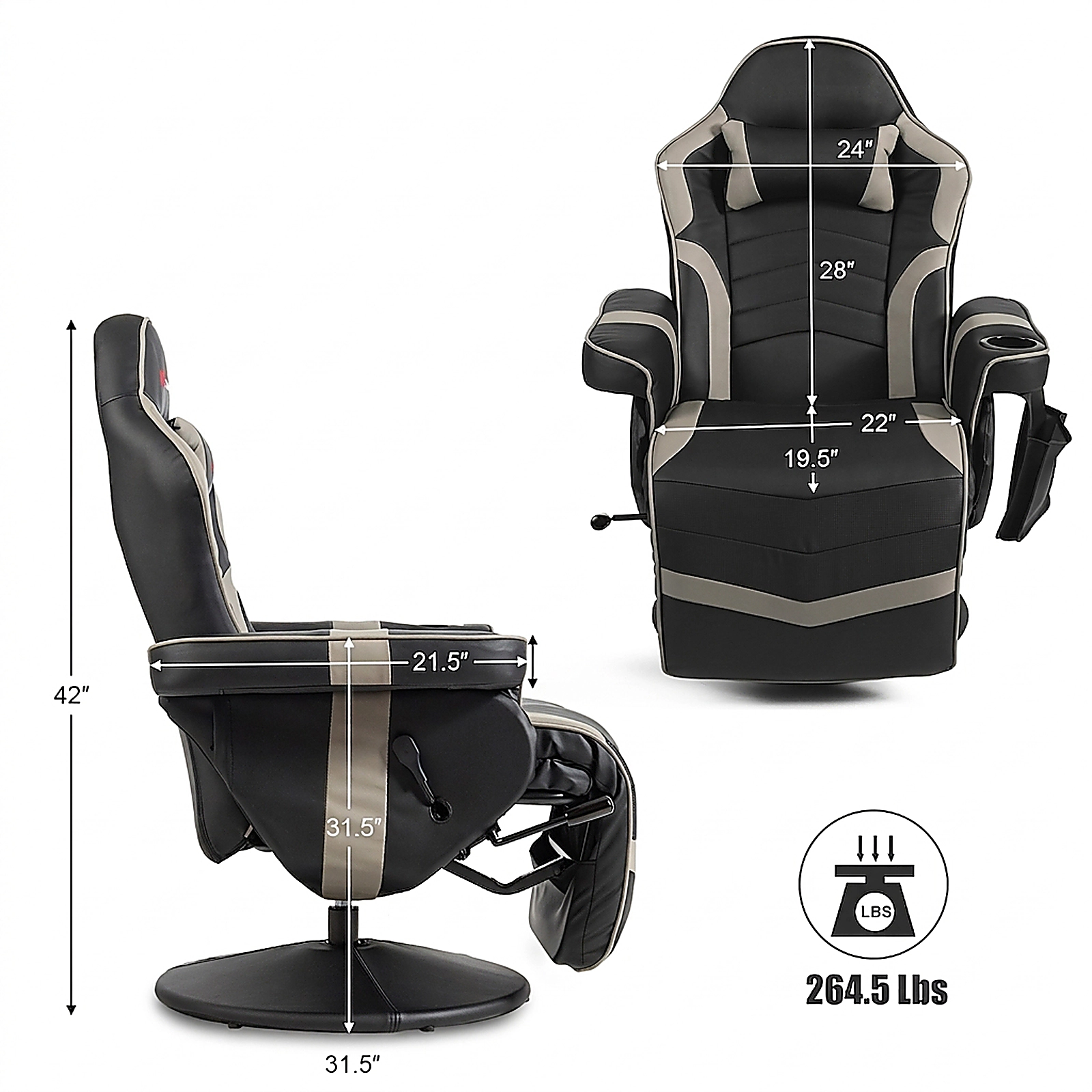 SUGIFT Ergonomic High Back Massage Gaming Recliner Chair with Pillow 264.5-lb Capacity Gray