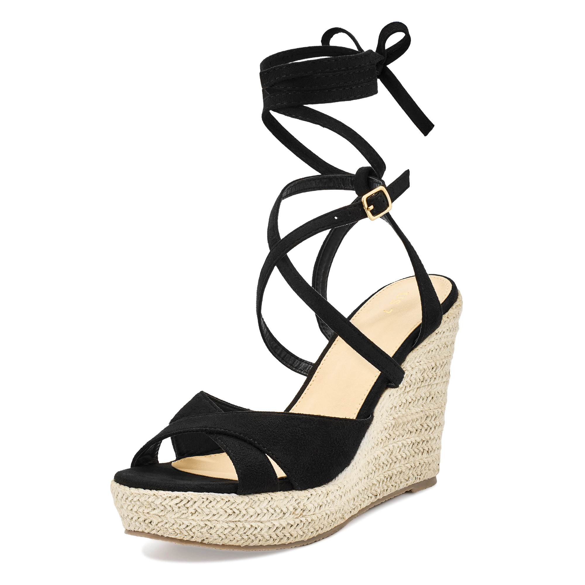 BLISSFUL STEP Women's Cross Strap Lace Up Platform Wedges Espadrilles Sandals