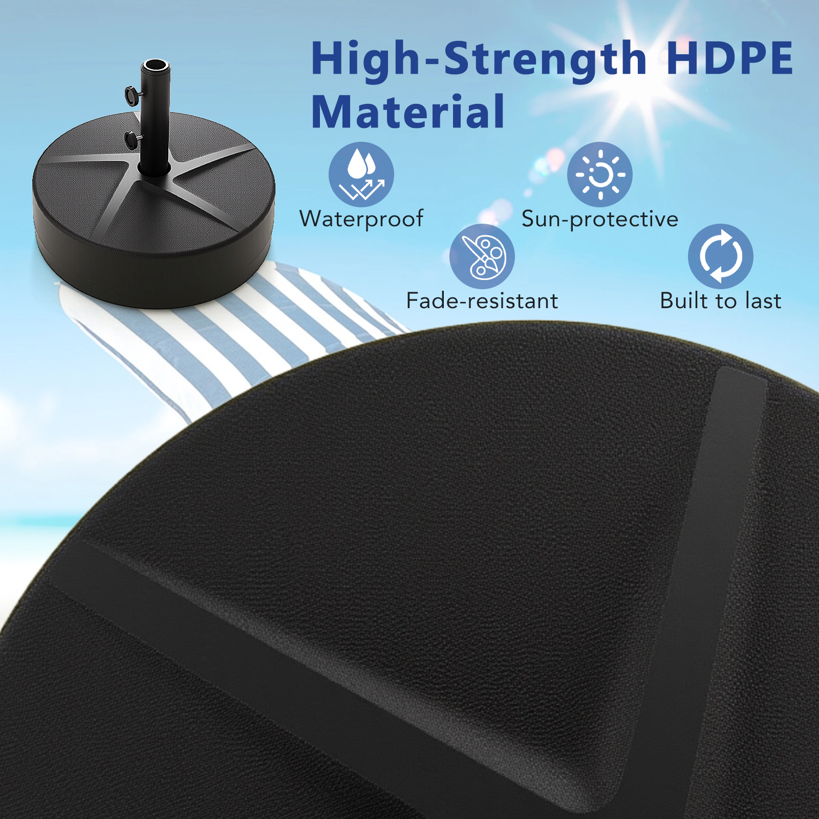 Slickblue Lightweight Fillable Patio Umbrella Base with Metal Support Pole Black