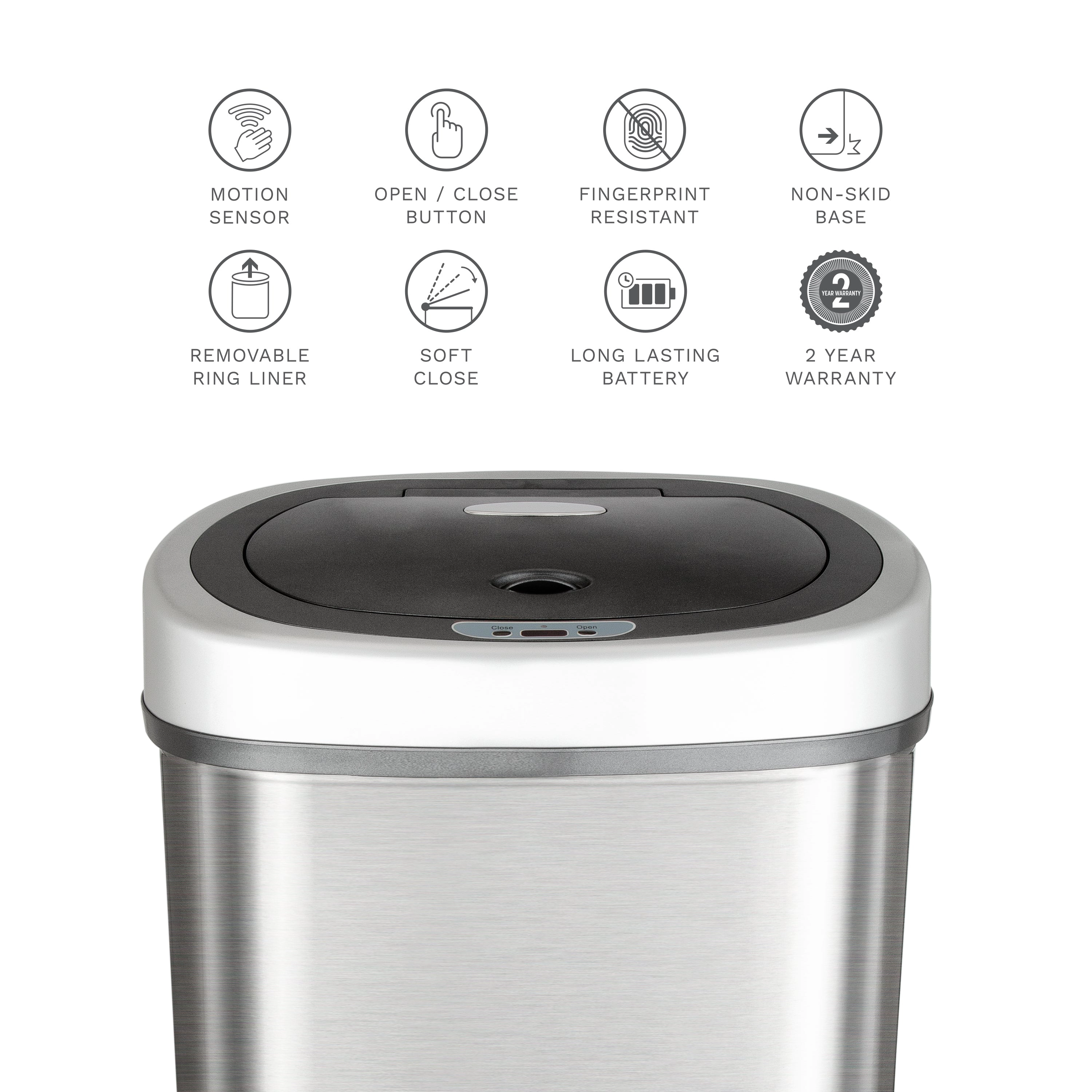 Ninestars Classic Oval 13.2-Gallon Stainless Steel Motion Sensor Trash Can