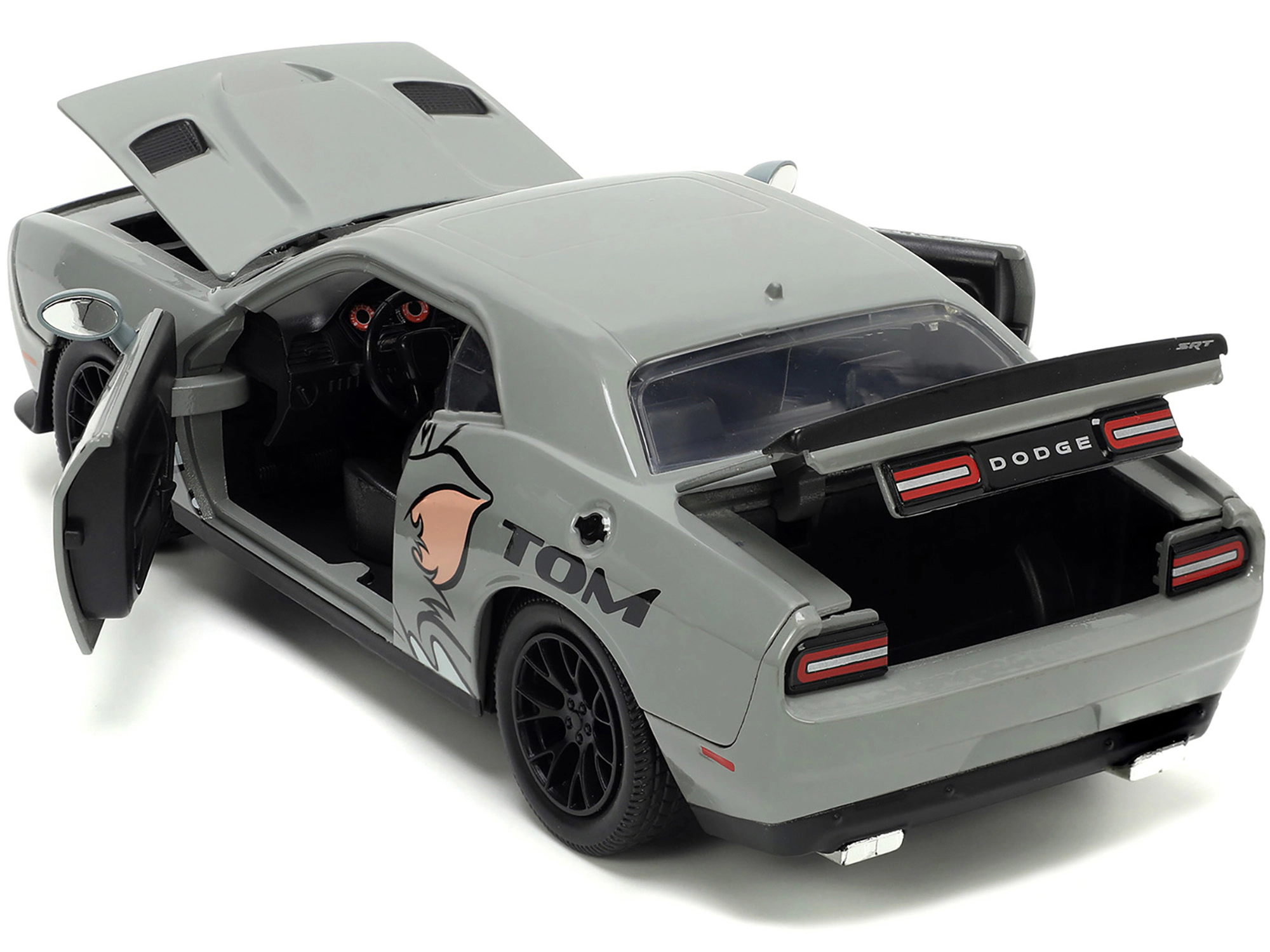 Jada 2015 Dodge Challenger Hellcat Gray with "Tom" Graphics and Jerry Diecast Figure "Tom and Jerry"