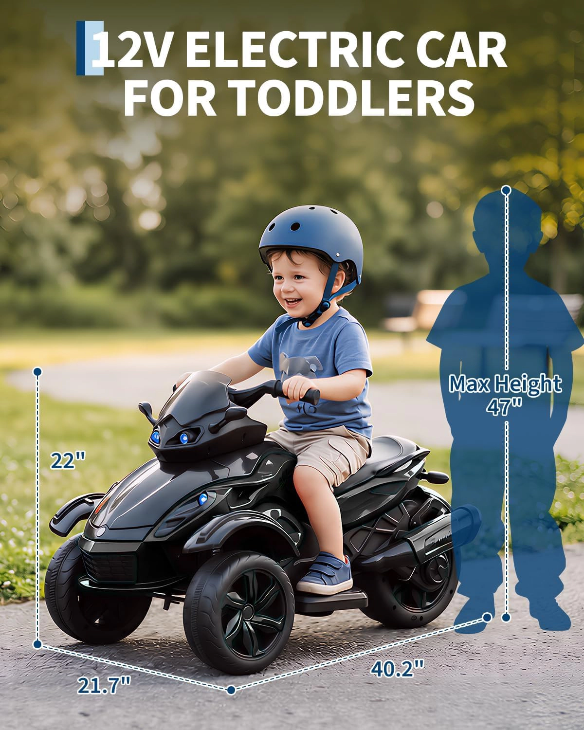 12V Kids Ride-On ATV, 3-Wheeler Electric Motorcycle, LED Lights, Music, Treaded Tires, 66Lbs, Ages 3-8, Boys Girls