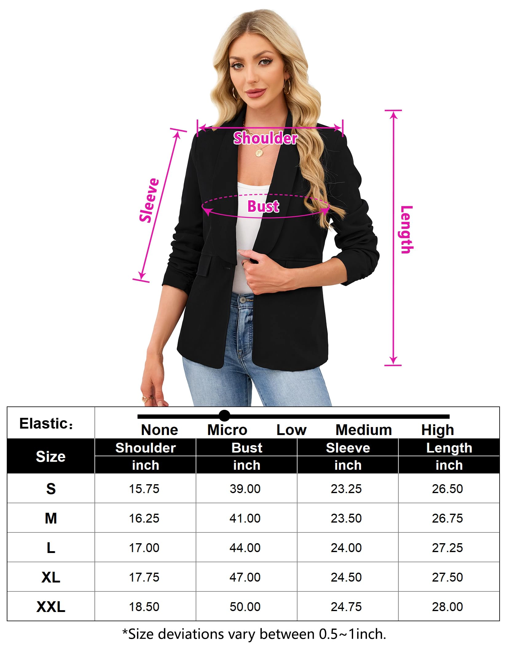 KOJOOIN Womens Casual Blazer Long Sleeve Single Breasted Lapels Office Suit Jacket with Pockets
