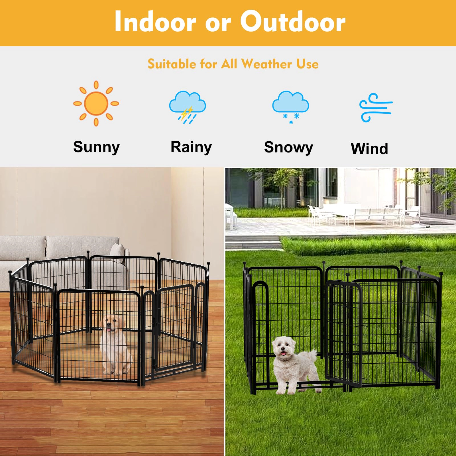 32x40 Inch 8-Panel Heavy-Duty Metal Dog Playpen, Portable Pet Exercise Fence for Outdoor RV
