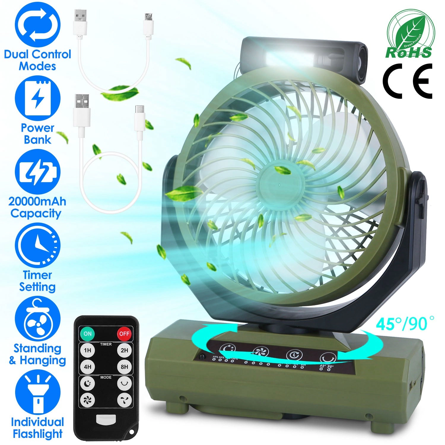 GBruno 20000mAh Rechargeable Camping Fan With Light