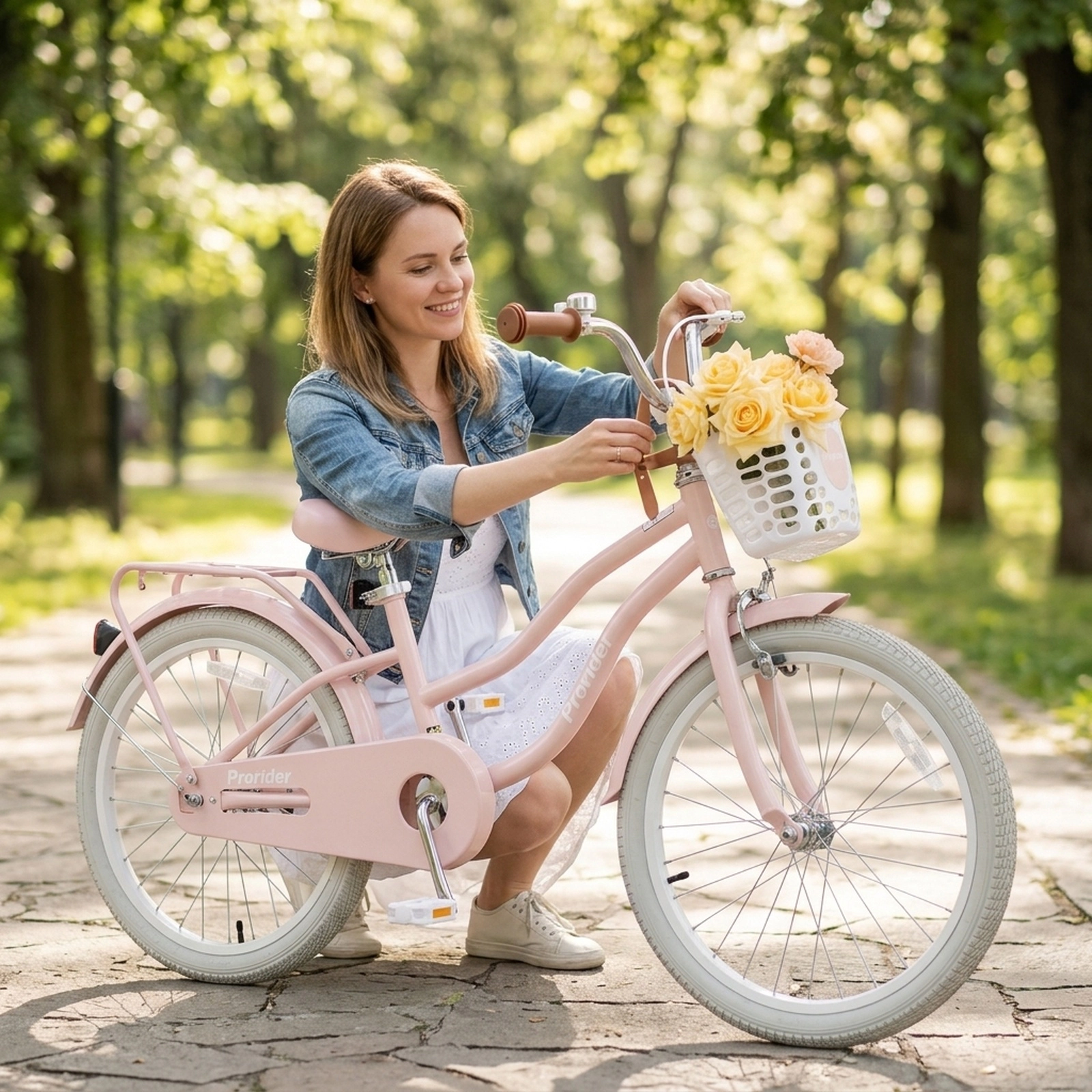 20-in Kids Bike Kickstand Removable Basket Dual Hand/Coaster Brakes Adjustable Seat Ages 8+ Pink