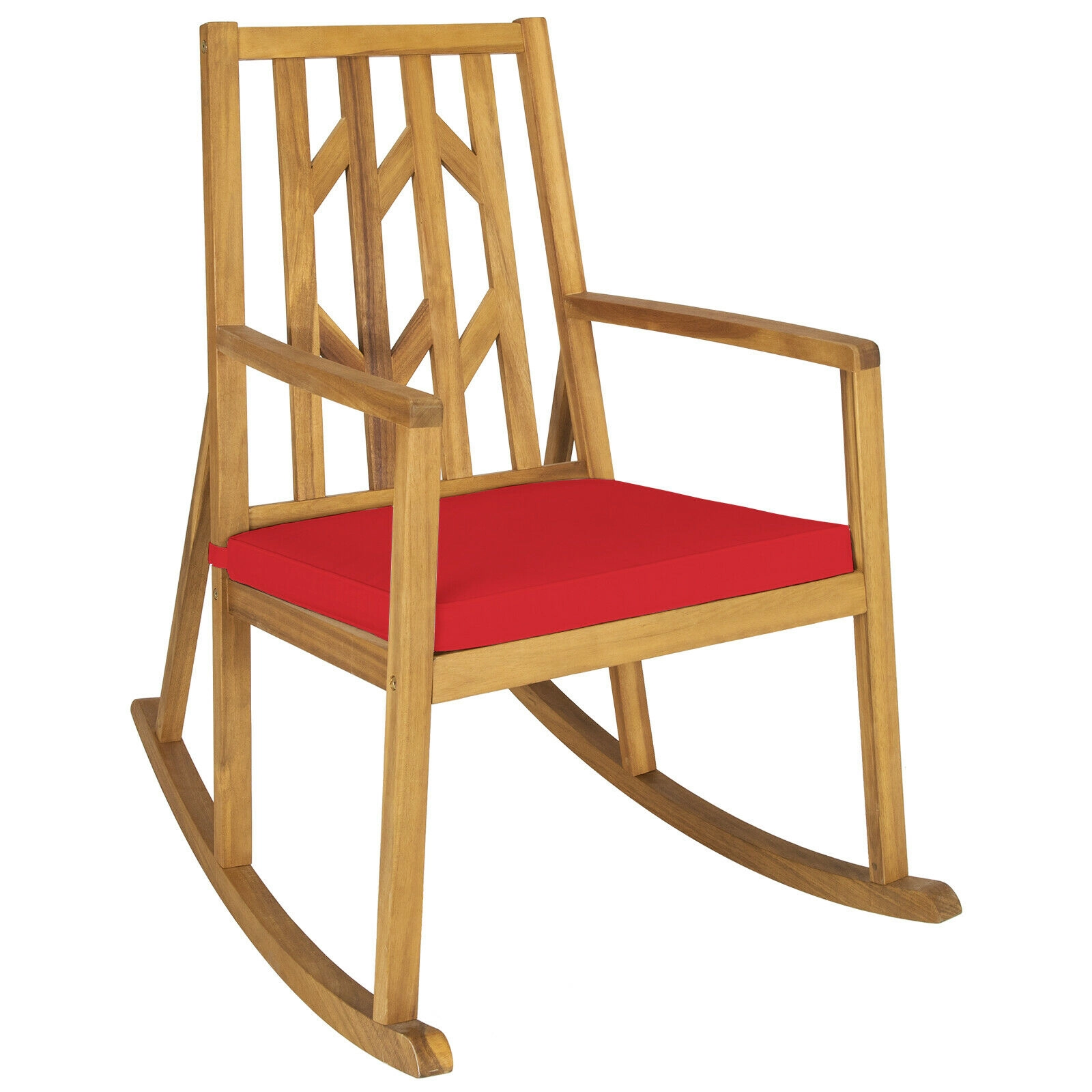 Hivvago Patio Acacia Wood Rocking Chair Sofa With Armrest And Cushion For Garden Deck