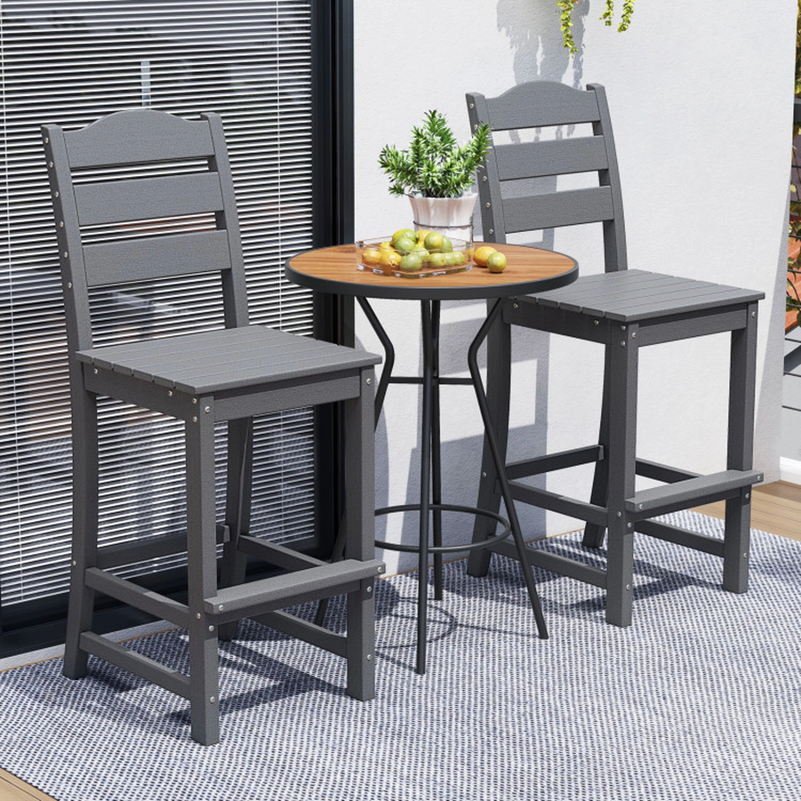 SUGIFT Gray Backs Set of 2 30 Inch HDPE Outdoor Counter Height Bar Stools