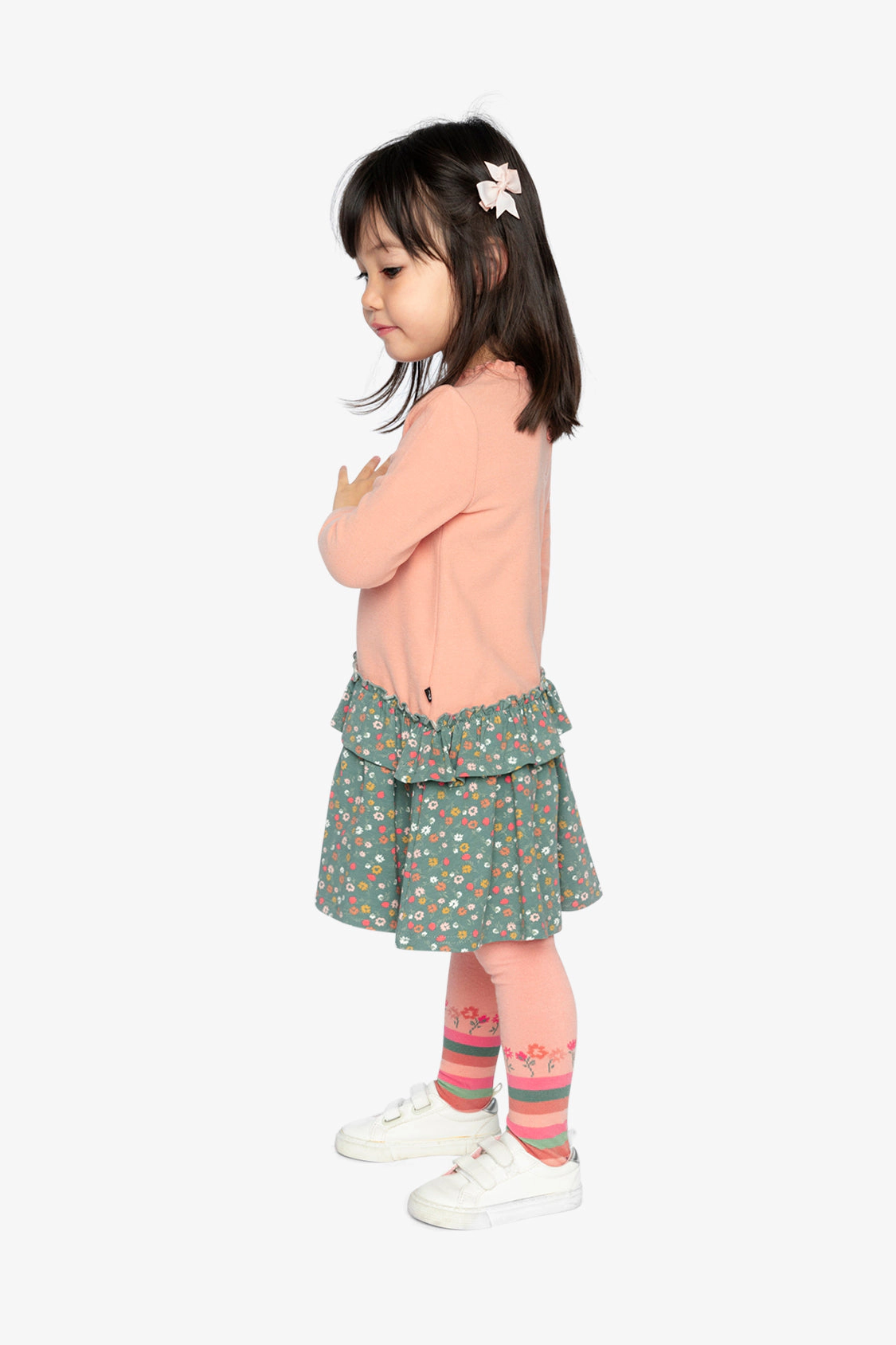 Deux par Girls Floral Print Bi-Material Dress