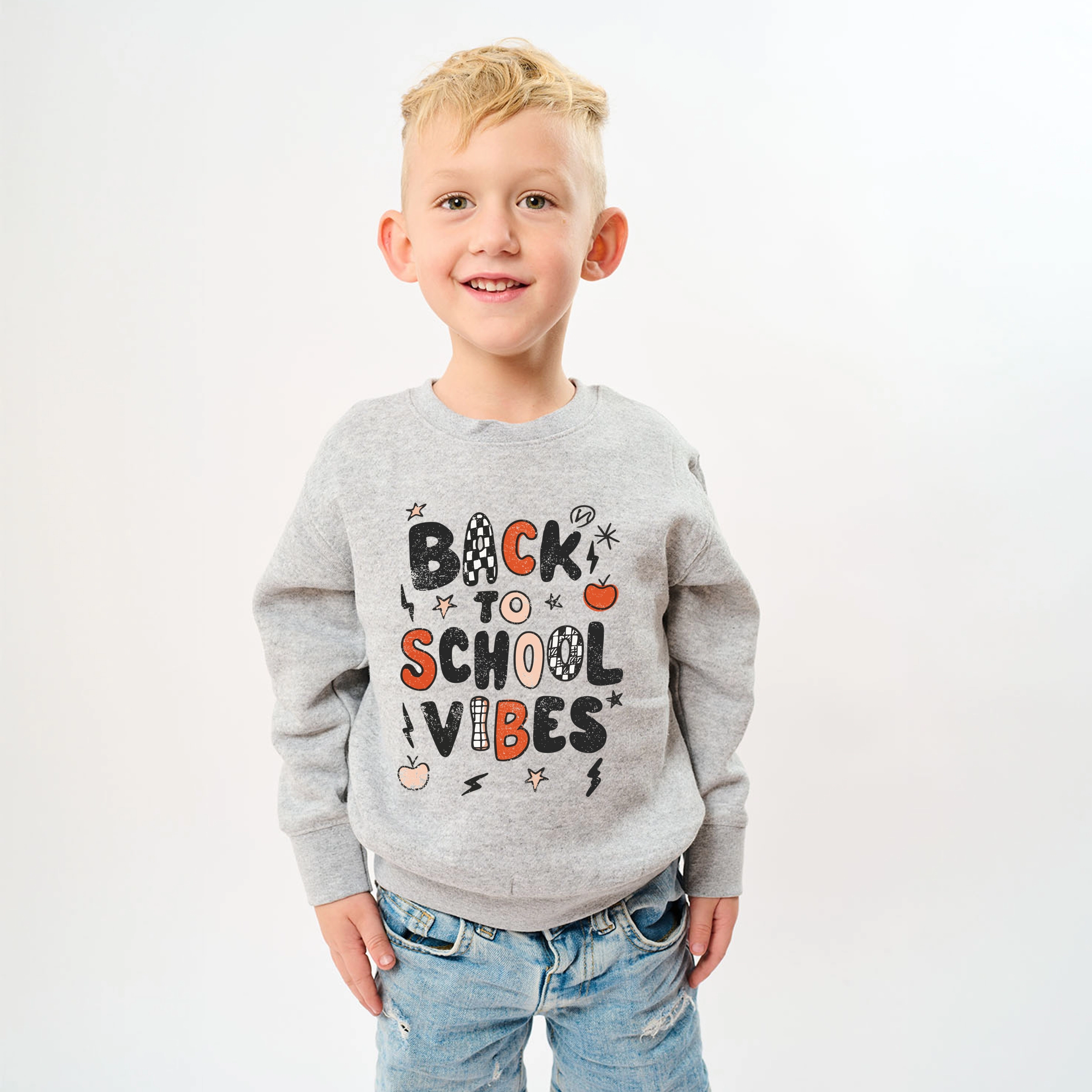 The Juniper Shop - Youth Graphic Sweatshirt Back To School Vibes Checkered Distressed