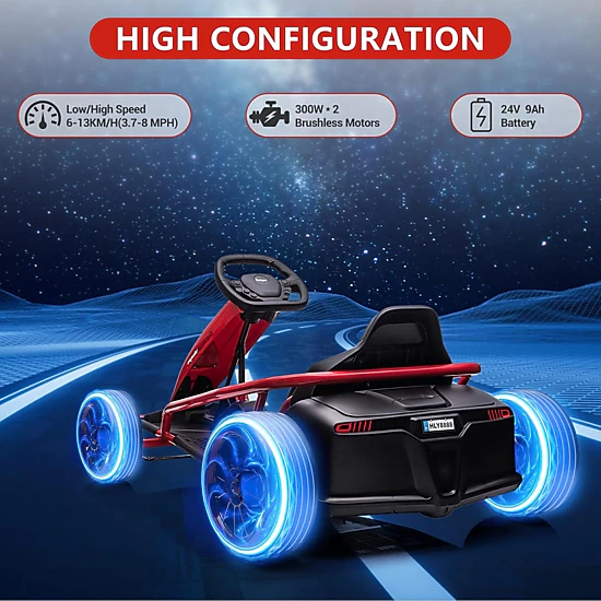 Enjyam 24V Electric Go Kart for Kids 8-12, Drift Kart Car w/Dual 300W Motors, 8MPH, Music, Slow Start, Seatbelt