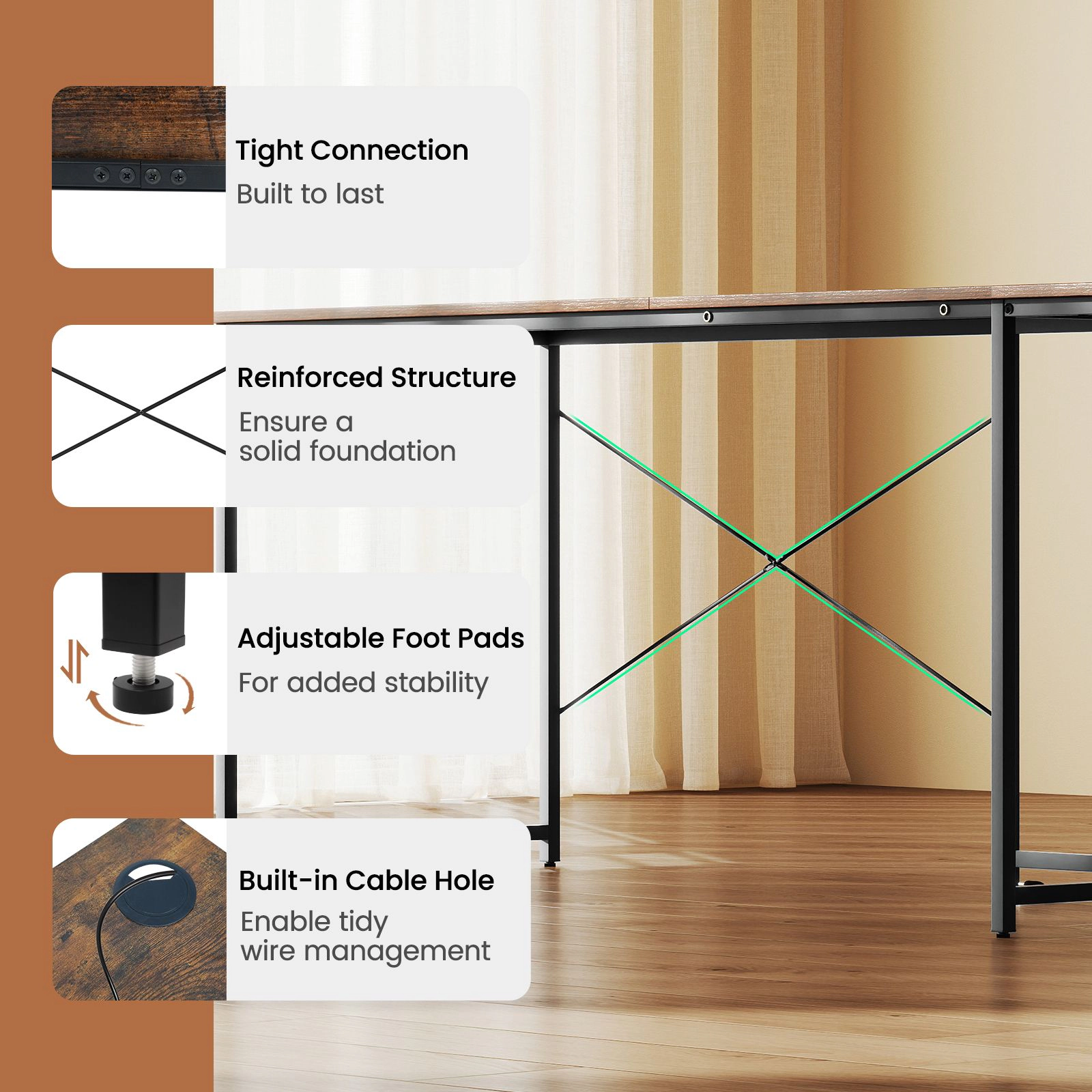 SlickBlue Reversible L-Shaped Computer Desk with Monitor Shelf