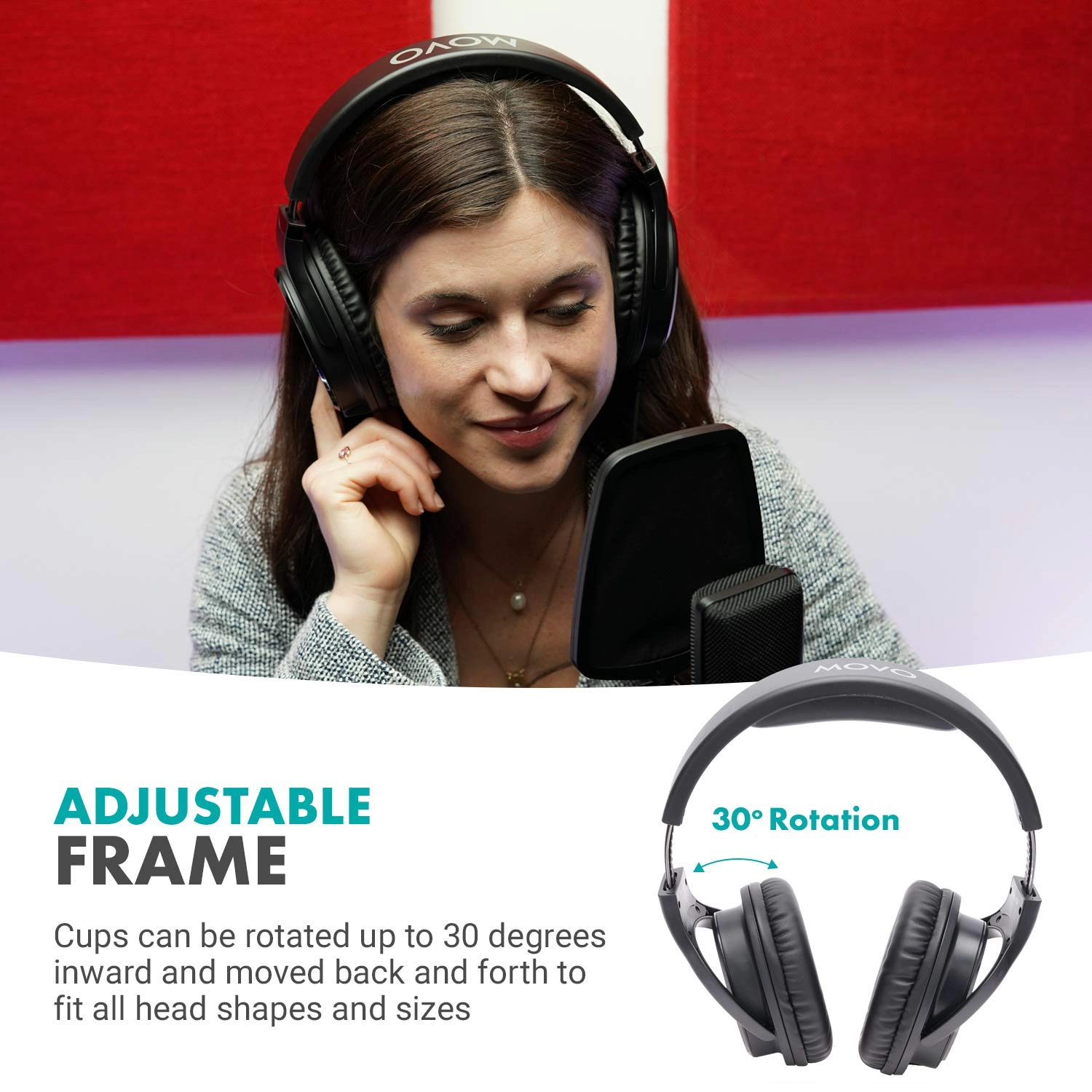 Movo MH-100 Hi-Fi Studio Headphones with Microphone - Wired Over Ear Headphones for Gaming and Music with 3.5mm