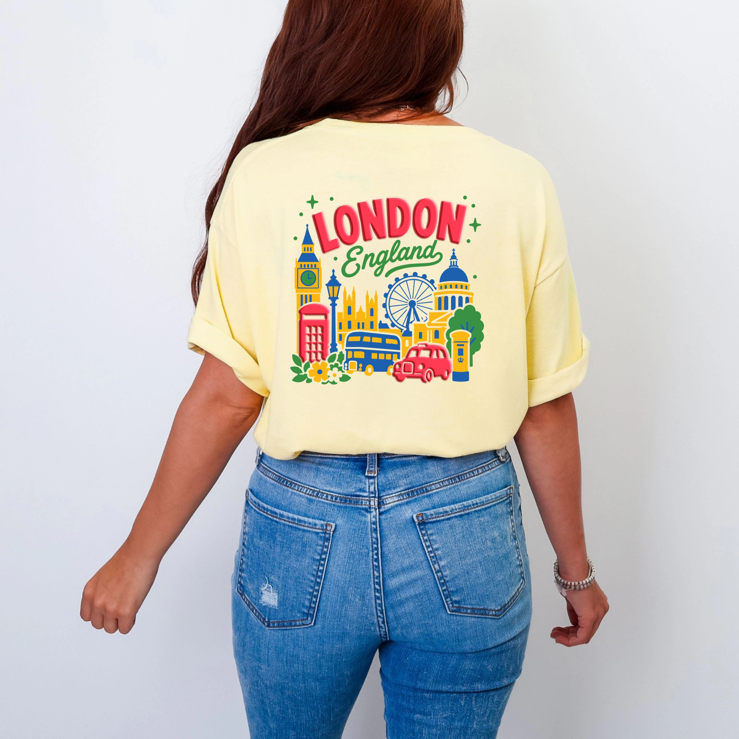 Simply Sage Market - Women's Garment Dyed Graphic T-Shirt London Vibrant Puff Print
