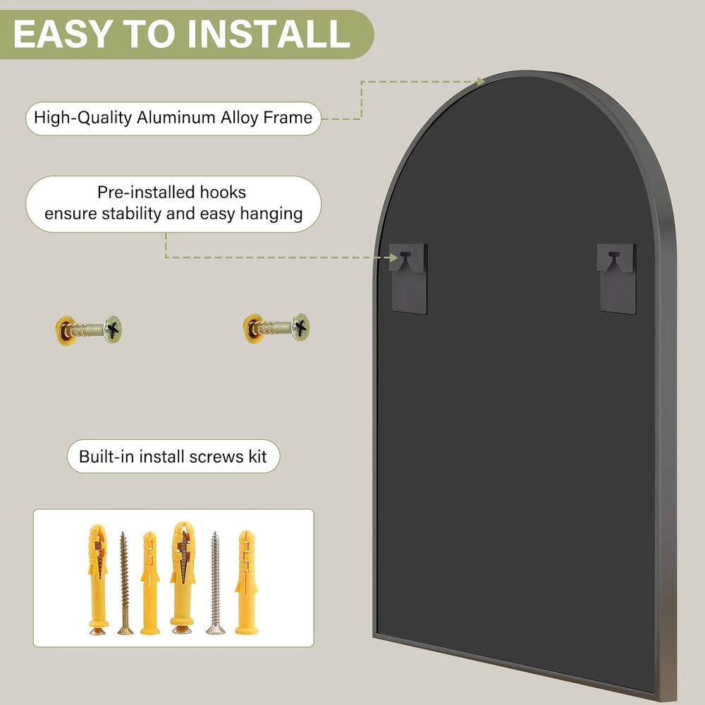 Novsight Trading Unisex Black Arched Wall Bathroom Mirror 20 x 30 in