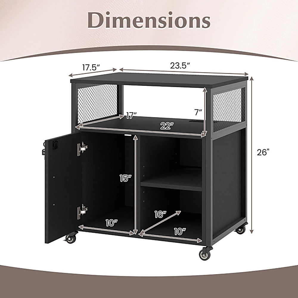 SUGIFT File Cabinet on Wheels Black with Charging Station and Cable Management Hole