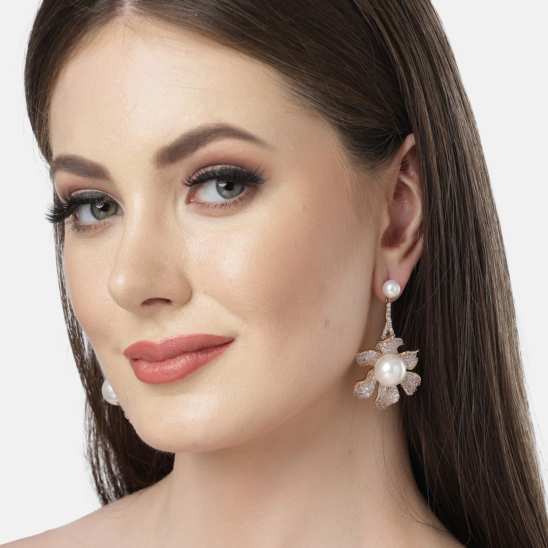 AGP PARIS Womens Diva Collection Cubic Zirconia Blooming Pearl Floral Earrings
