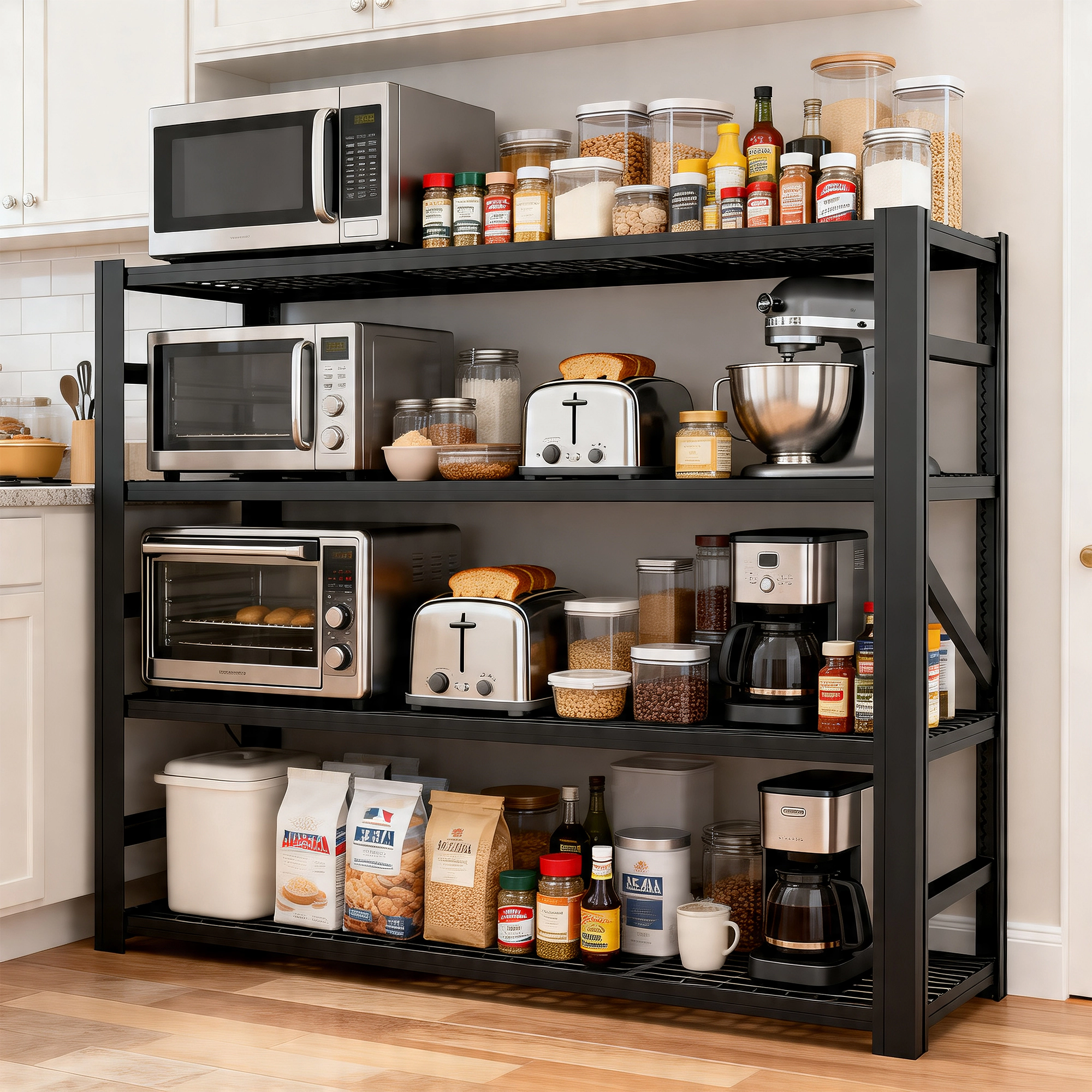 Flynama 4-Tier Steel Shelving Unit, Industrial Duty, Adjustable, Matte Black (71"W x 71"H x 24"D)