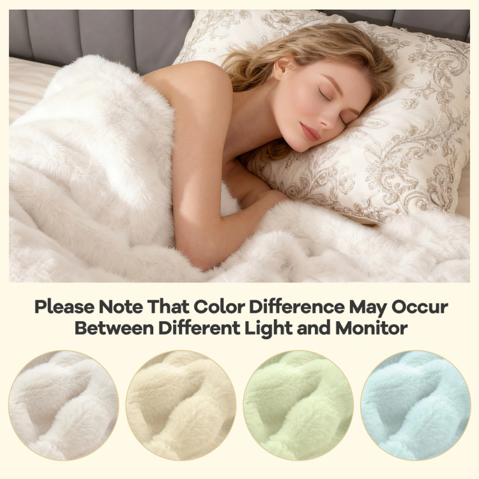 SUGIFT White 60-in by 80-in 620-GSM Double-Sided Faux Rabbit Fur Bubble Throw Blanket with Flannel Reverse