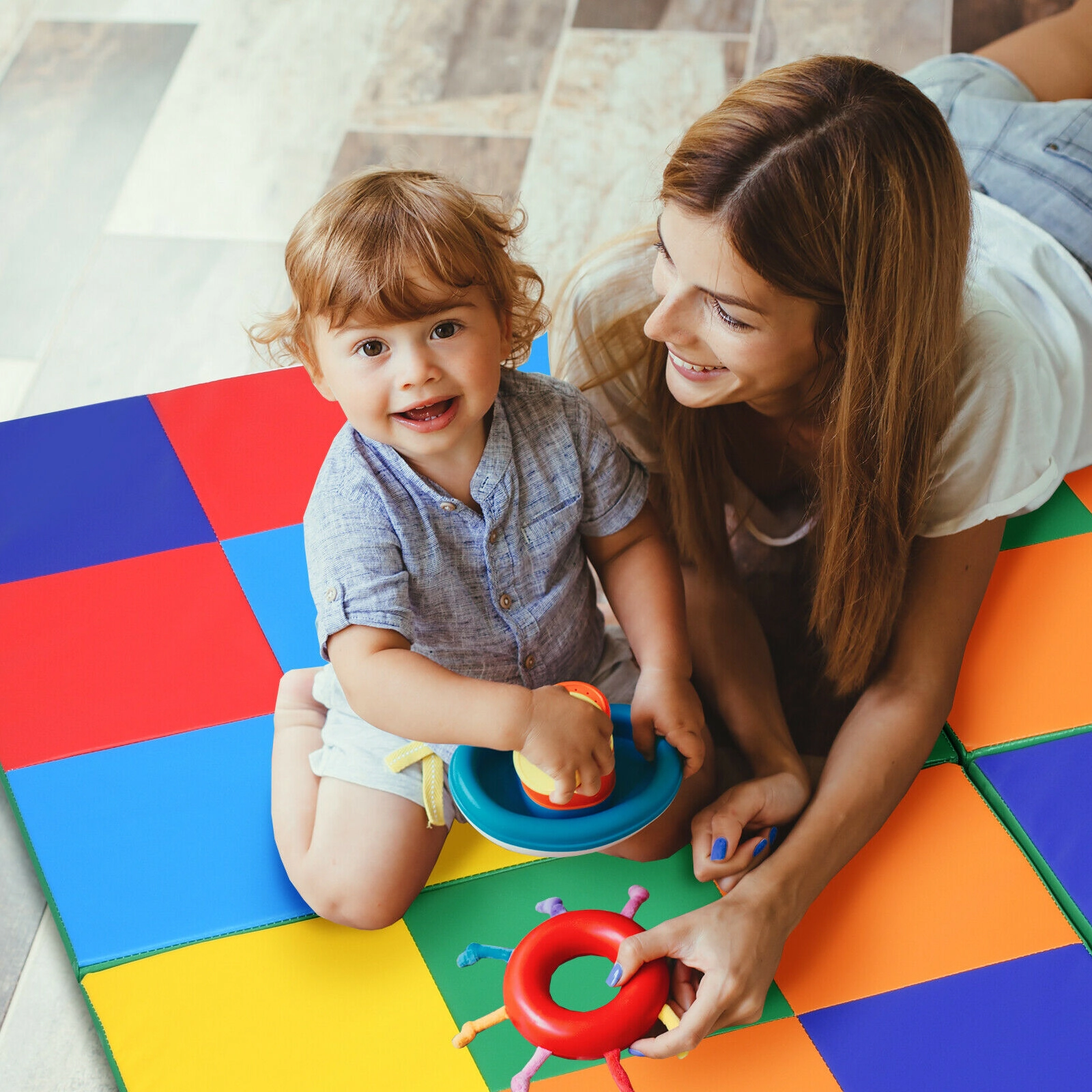 SUGIFT Baby Multicolor Folding Foam Play Mat with Hook and Loop Fasteners 58-in W 58-in D 1-in H Ages 9 Months+