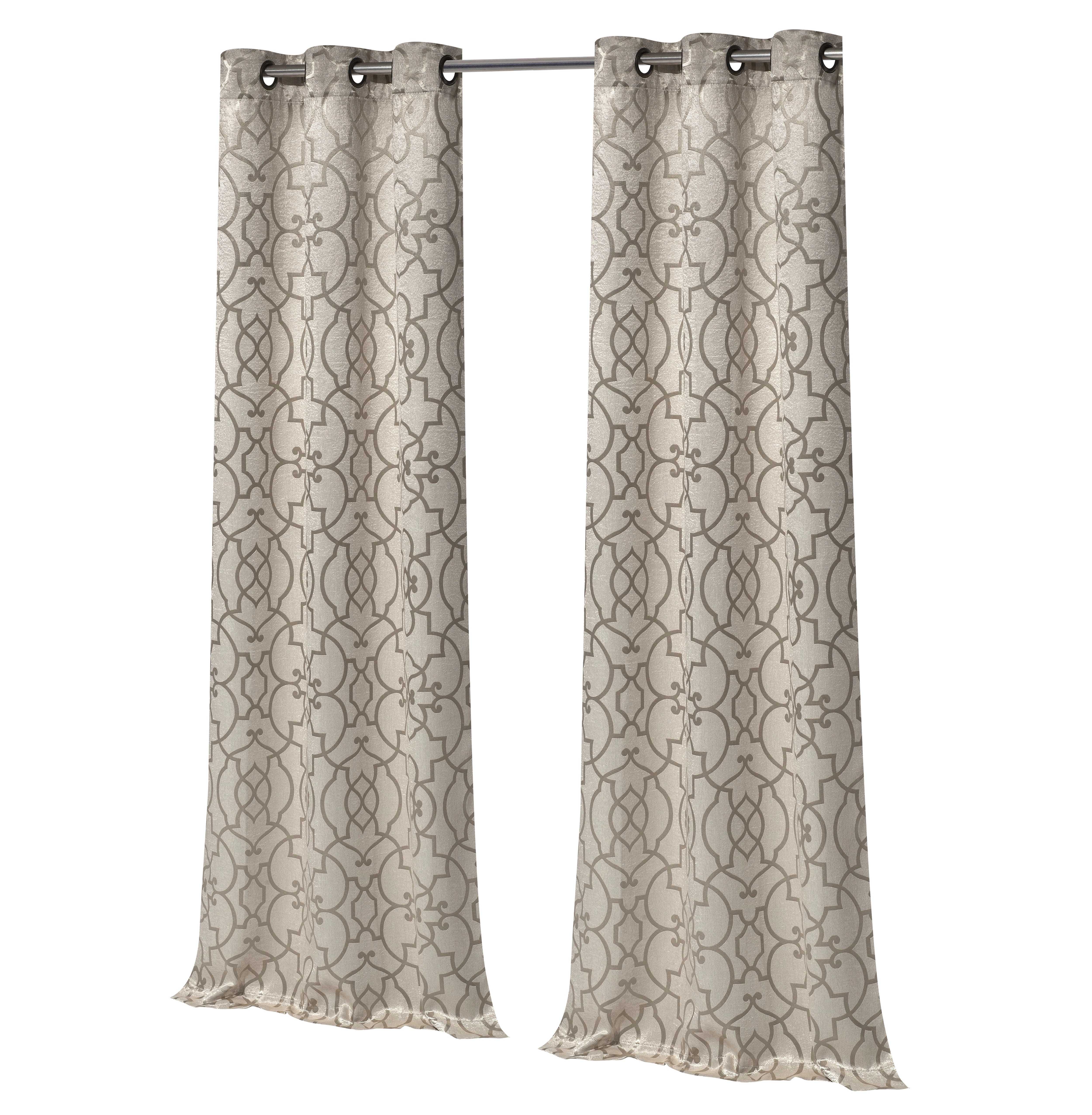 Kate Aurora 2 Piece Geo Sheen Palladian Grommet Top 88% Blackout Curtain Panels - 84 in. Long