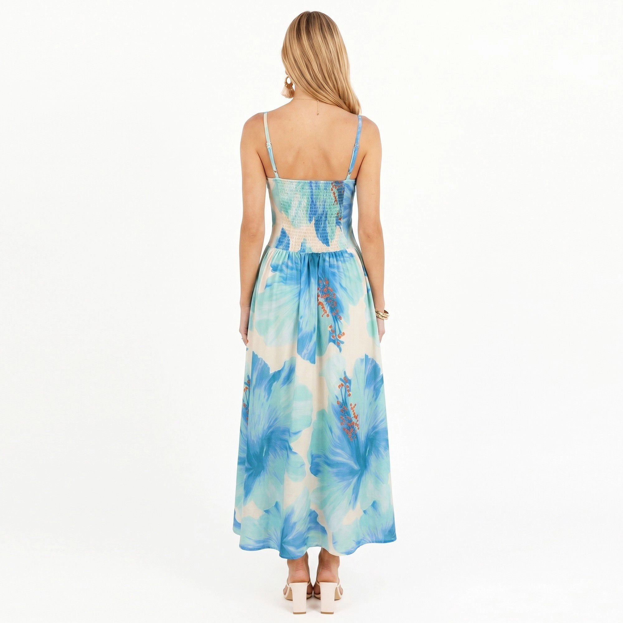 Anna-Kaci Women's Floral Sweetheart Bodice Smocked Back Maxi Dress