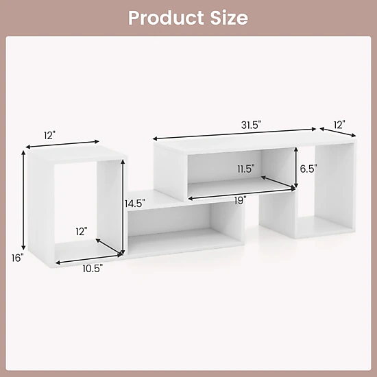 SUGIFT White Expandable TV Stand for TVs up to 55 in, 2-Piece Media Console