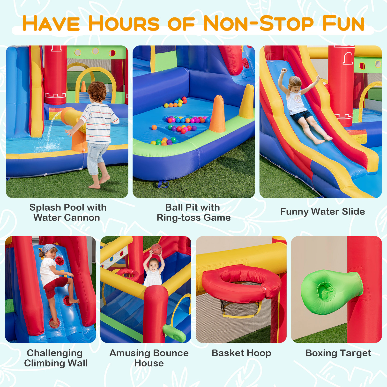 SUGIFT Water Slide Ball Pit and 735W Blower 9-in-1 Kids Inflatable Bounce Castle