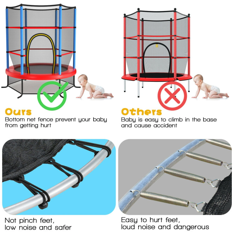 Hivvago 55 Inch Kids Recreational Trampoline Bouncing Jumping Mat with Enclosure Net