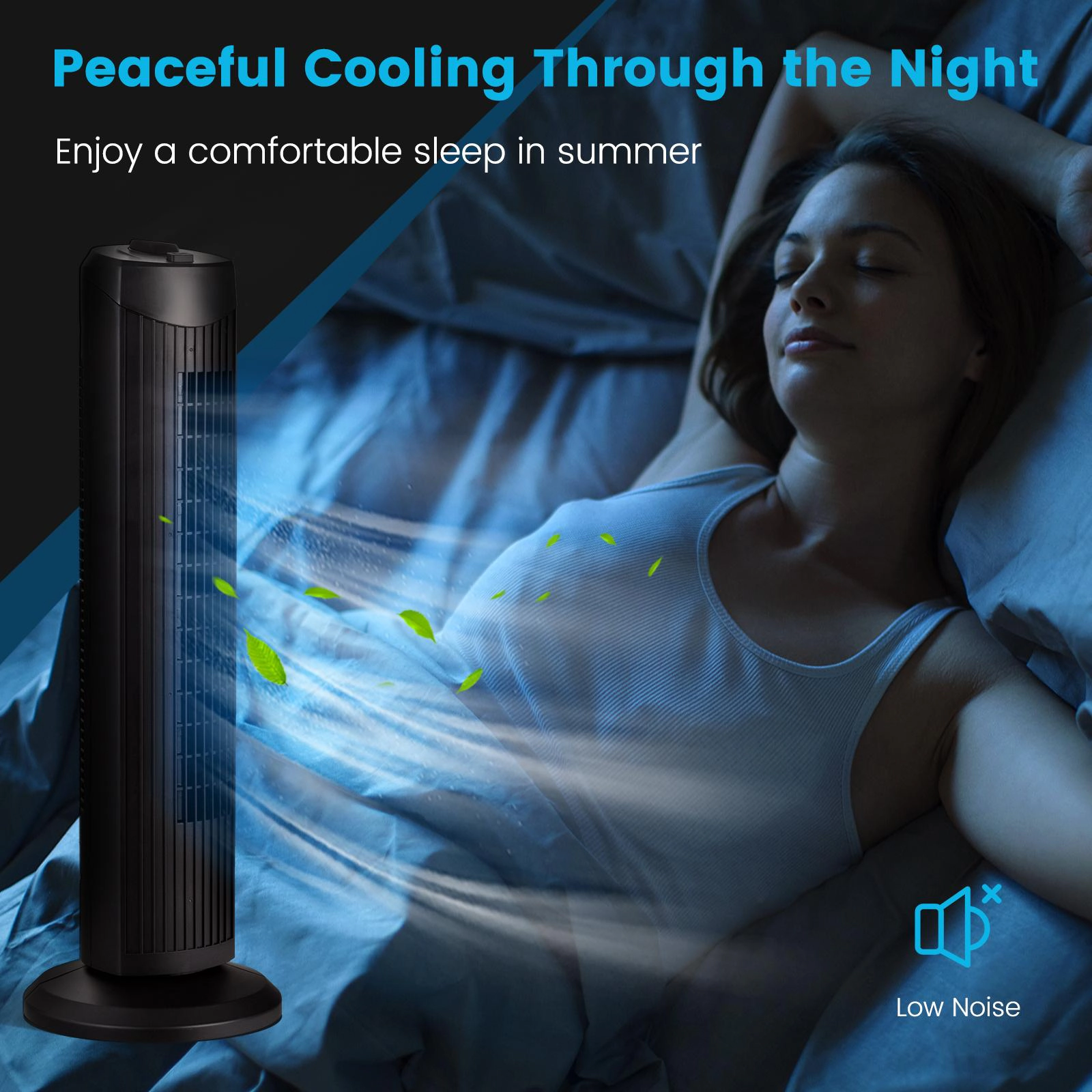 SUGIFT 35W Quiet Oscillating Tower Fan with 3 Speeds Bladeless Floor Fan Black
