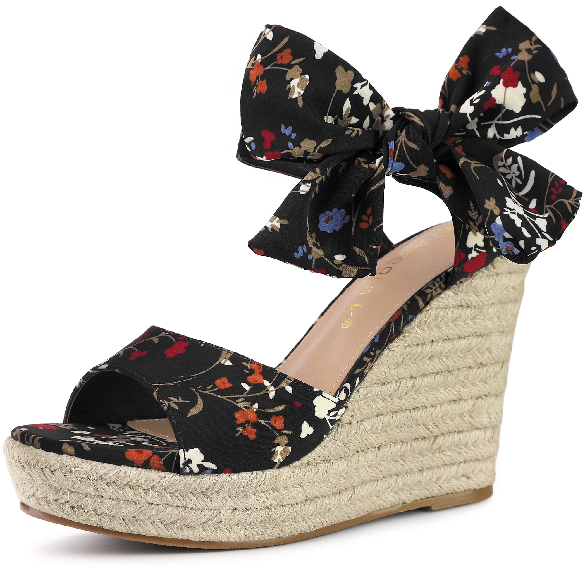 BLISSFUL STEP Women's Floral Print Open Toe Slingback Platform Wedge Sandals