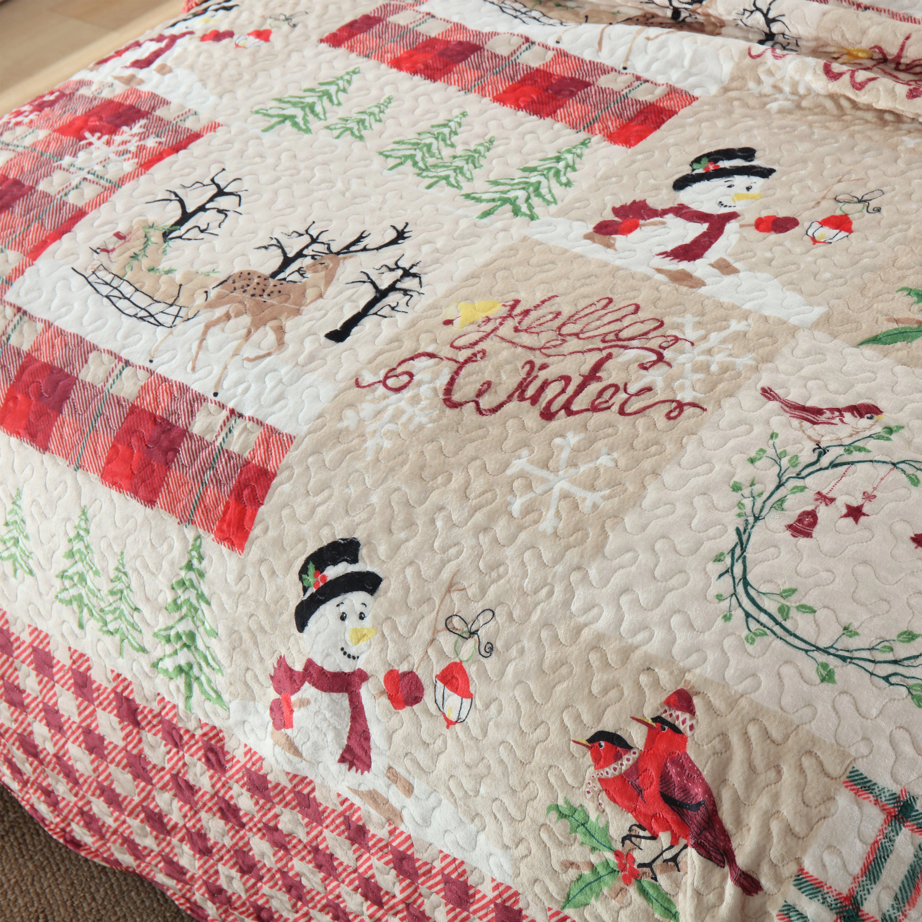 MarCielo 3 Piece Velvet Christmas Quilt Bedspread Set,Holiday Bedding