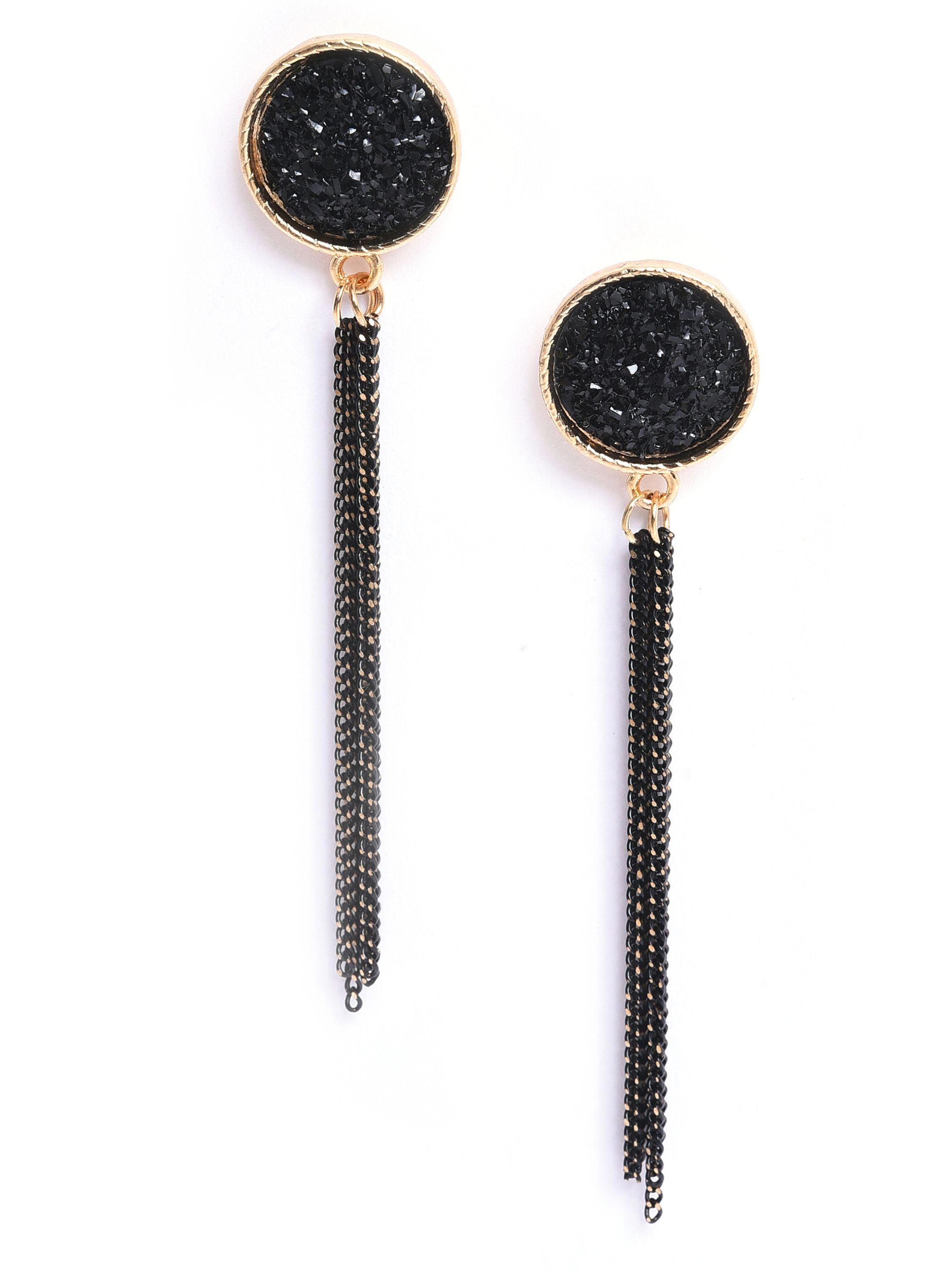 SOHI Women's Black Gold-Plated Contemporary Drop Earrings
