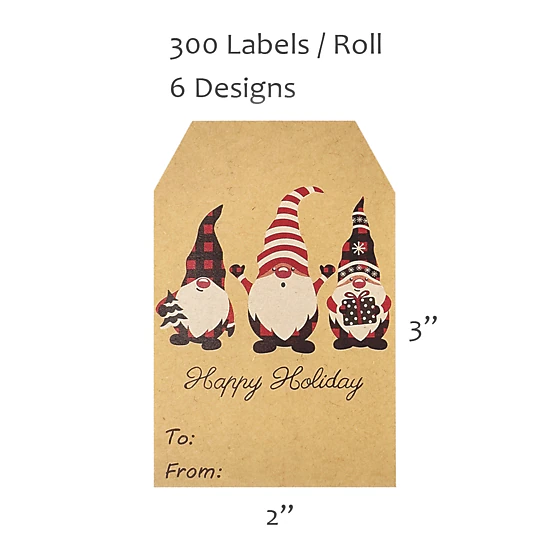 Wrapables Christmas Holiday Gift Tag Stickers and Labels Roll for ...