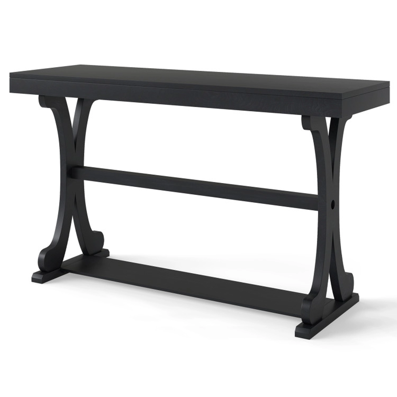 SUGIFT Curved Solid Wood Legs Open Storage Shelf Vintage Console Table 52-in x 17-in x 30-in 220-lb Capacity Black