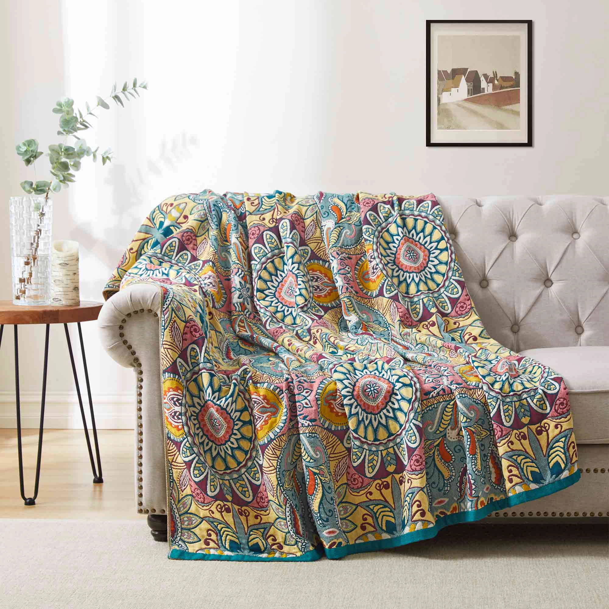 PEACENEST Four Layer Cotton Blanket Soft Breathable Bed