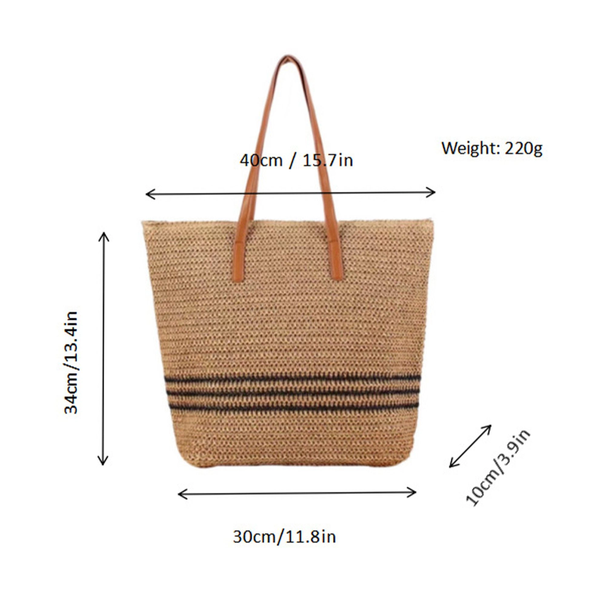 Alilang Women's Woven Crochet Tote Bag with Striped Pattern Leather Shoulder Strap Lightweight Large Capacity Handbag
