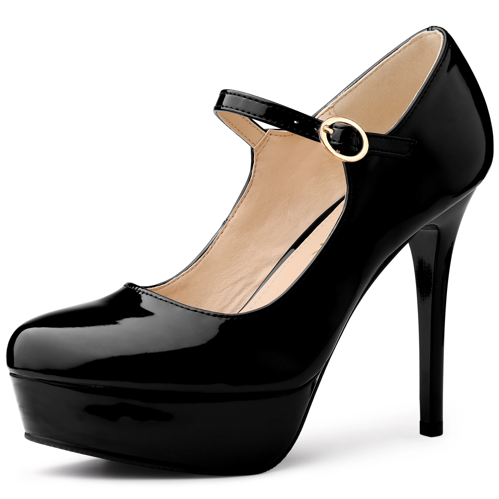 BLISSFUL STEP Women Stiletto Ankle Strap Platform Mary Jane Dress Shoes