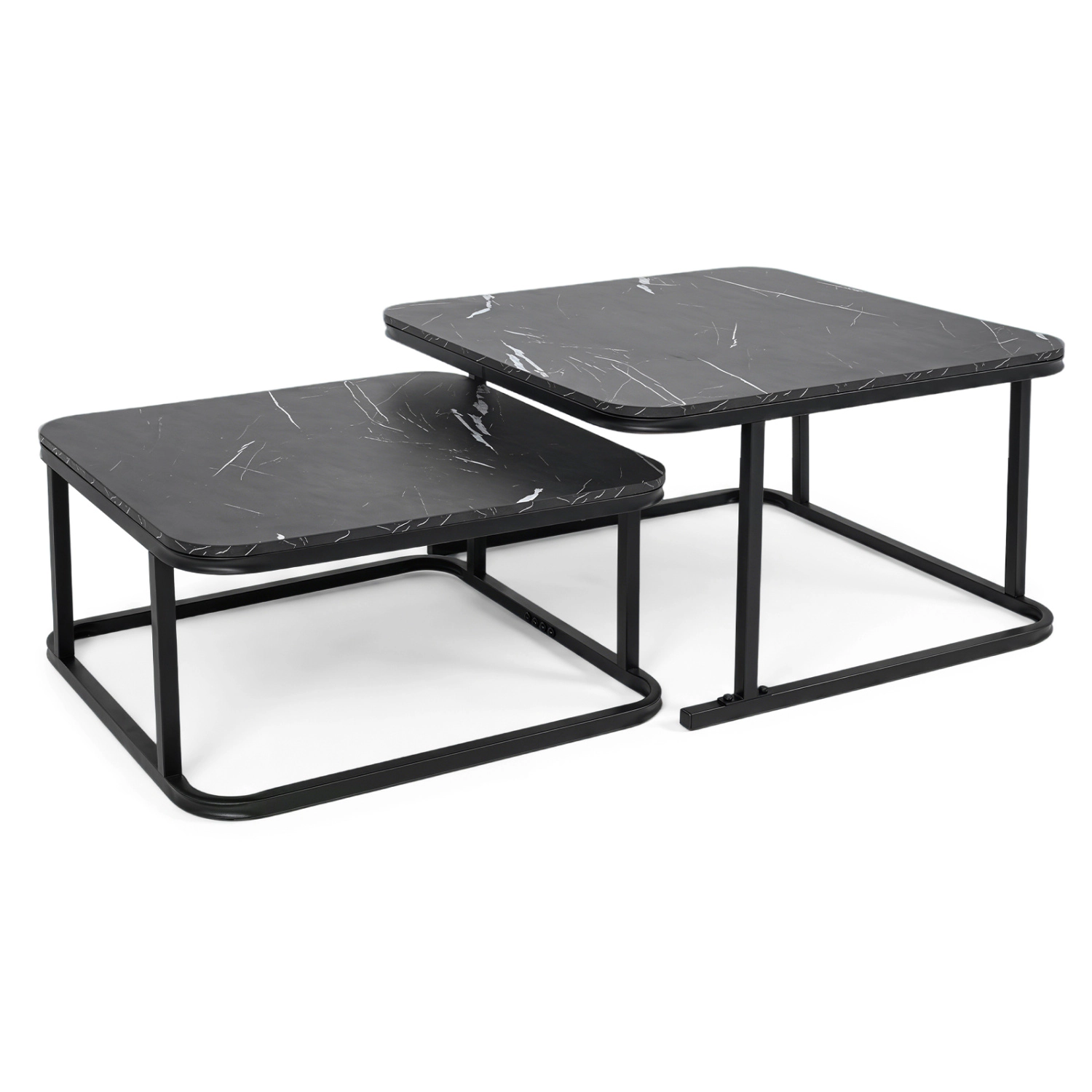 LJG Nesting Coffee Table Set of 2 with Faux Marble Top and Metal Frame