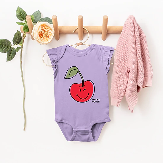 The Juniper Shop - Infant Girl's Flutter Sleeve Bodysuit - SmileyWorld Winky Cherry