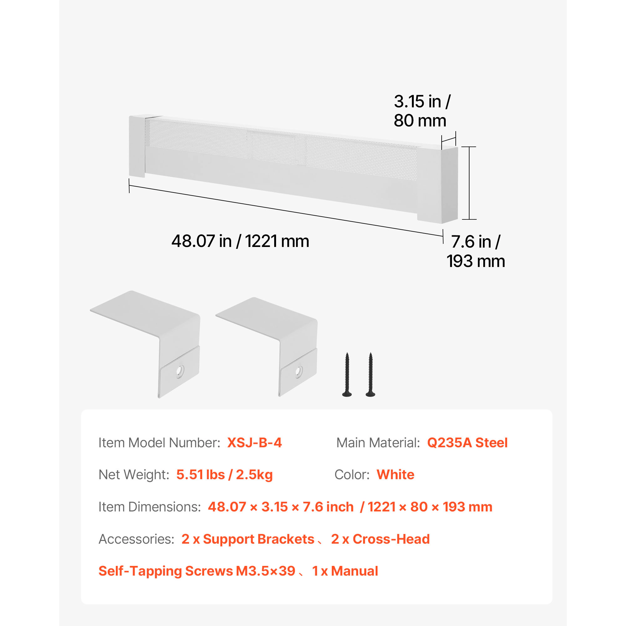 HONGGE Baseboard Heater Covers Basic Series Standard Electric Heating Unit Front Cover for Home Improvement Heavy-duty