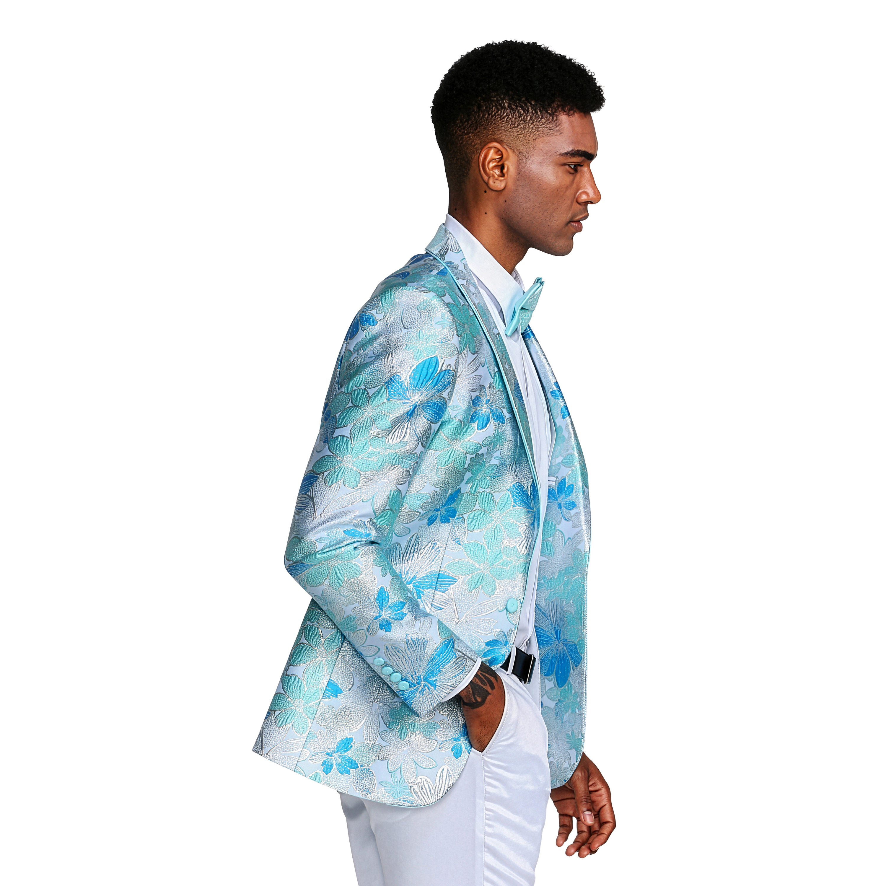 Tazzio Mens Slim Fit Floral Dinner Jacket With Bowtie