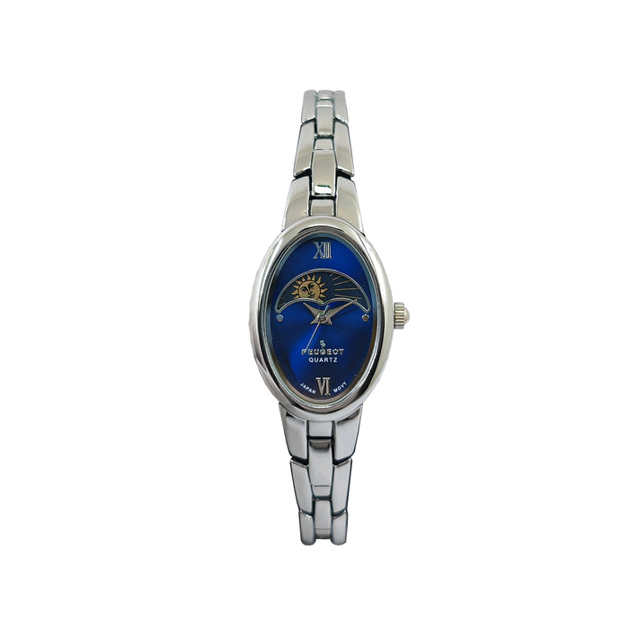 Peugeot Women's Silver 30x25mm Sun Moon Blue Dial Link Bracelet Watch