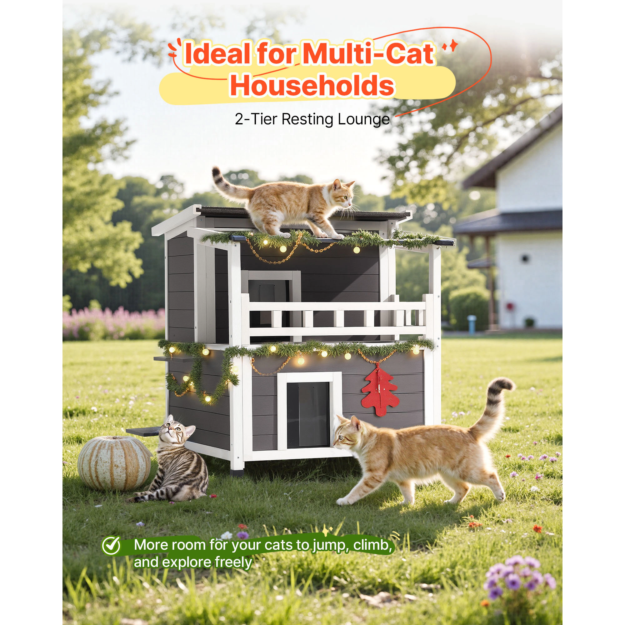 HONGGE Outdoor Wooden Cat House Shelter for Feral Cats in Winter with Waterproof Roof