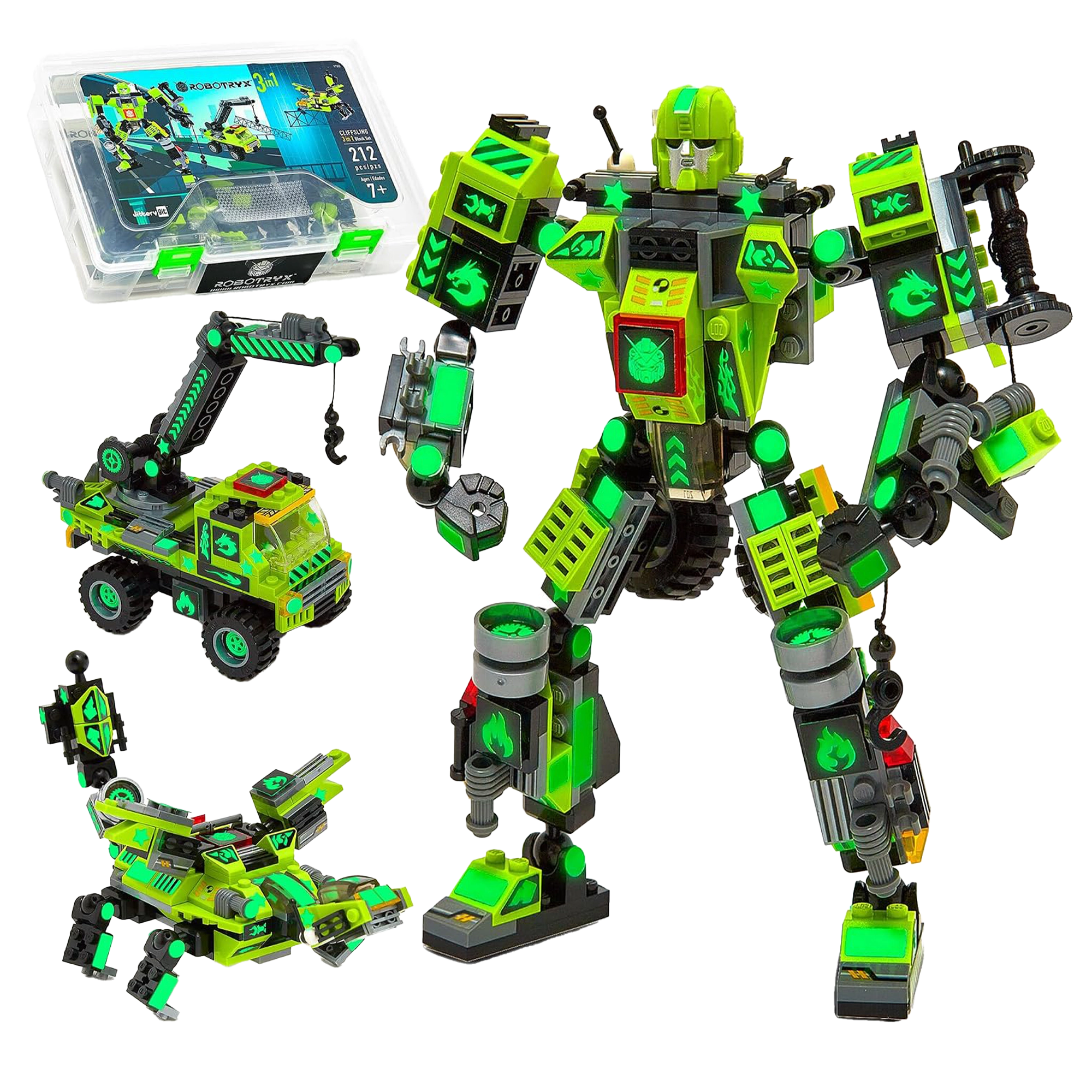 Robotryx Kids Cliffsling 3-in-1 Robot Building Set - 238-Piece Green Construction Warrior