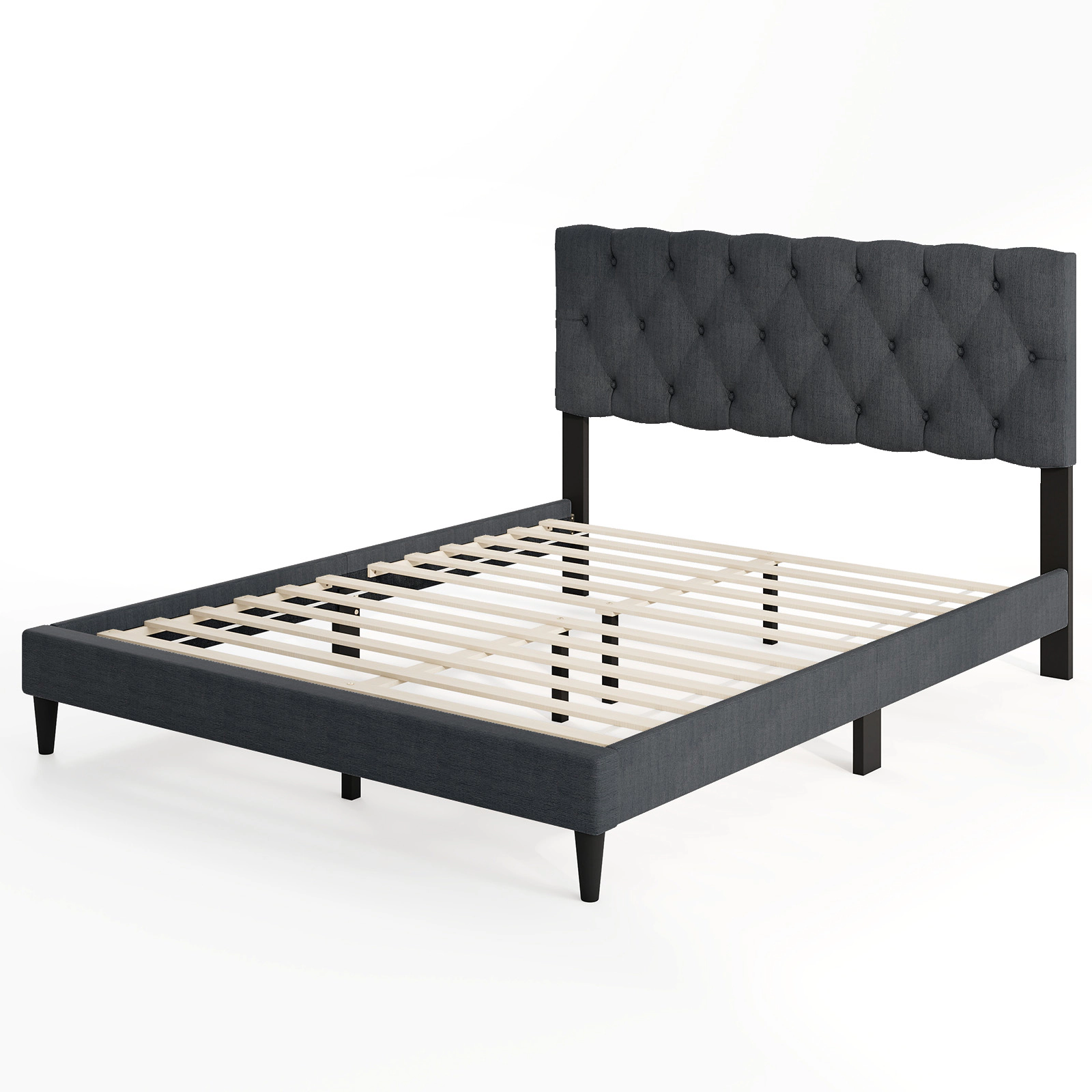 SUGIFT Upholstered Platform Bed Frame with Tufted 44-in Headboard 800-lb Capacity Gray Queen Size