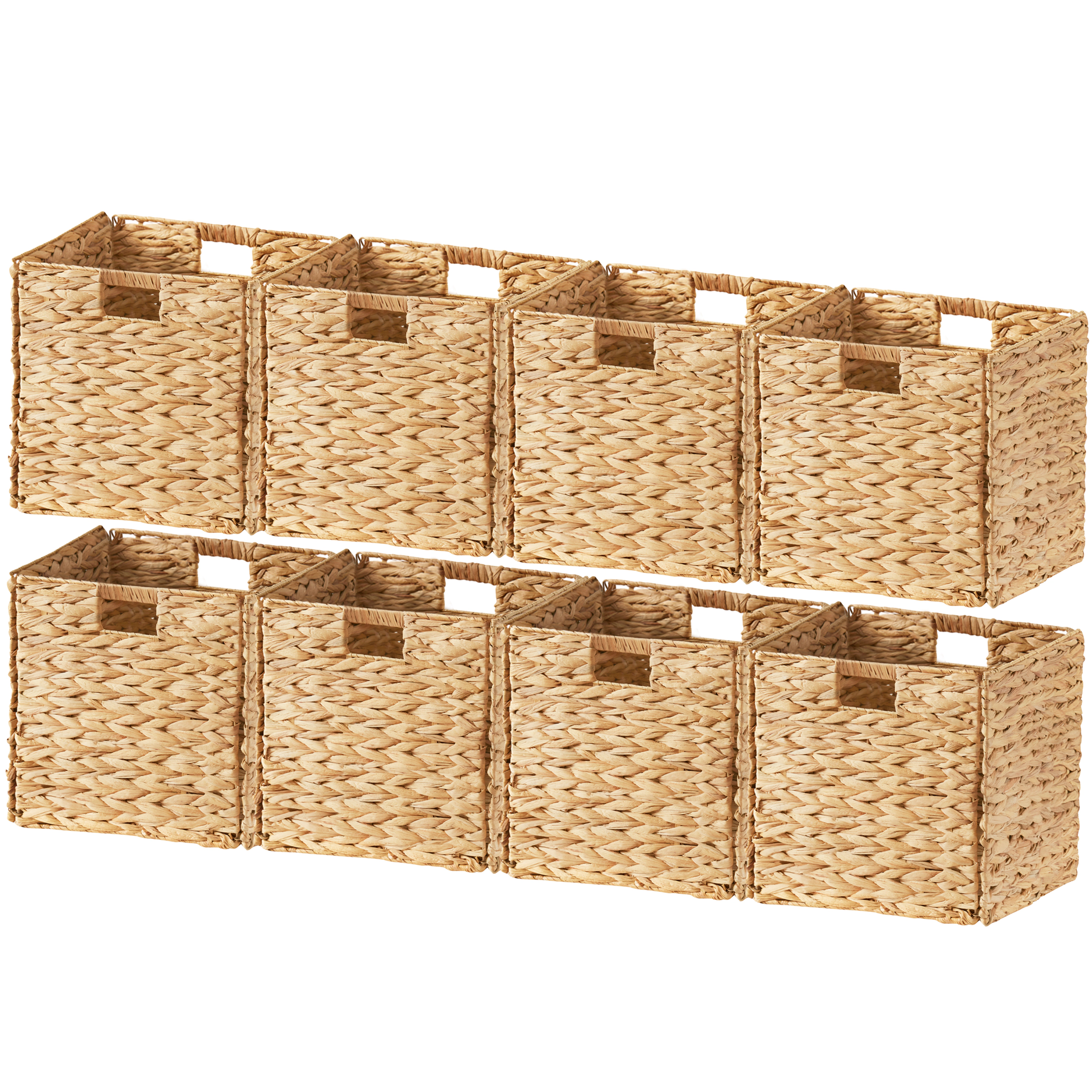 Ornavo Home 10.5x10.5in Set of 8  Water Hyacinth Storage Cube Bin Basket