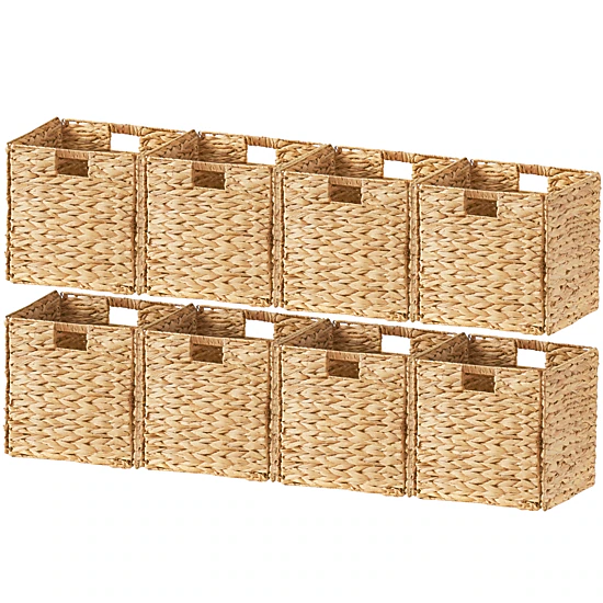 Ornavo Home 10.5x10.5in Set of 8  Water Hyacinth Storage Cube Bin Basket