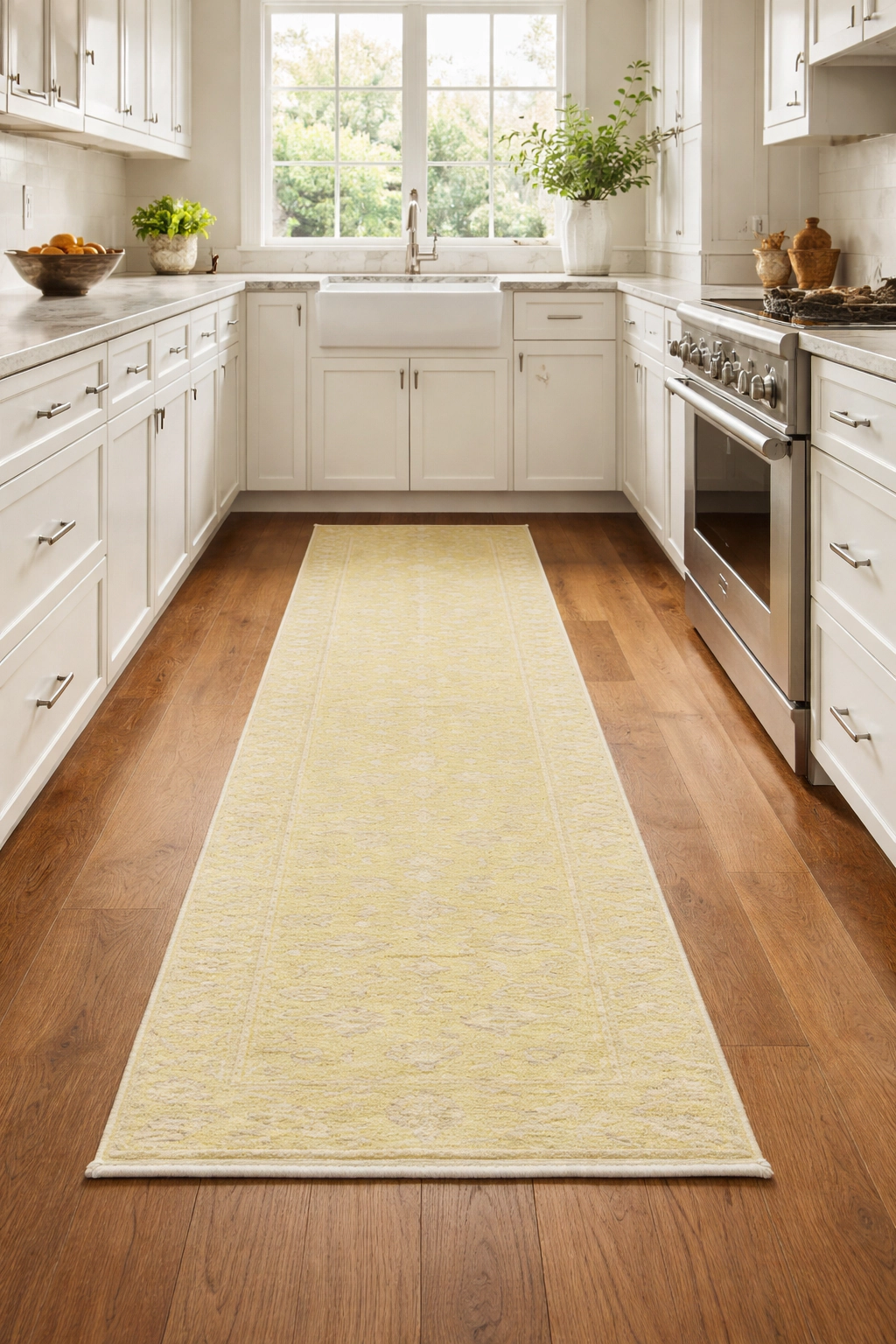 Magic Rugs Muted Golden Yellow Floral 3X12 Transitional Oriental Runner Rug