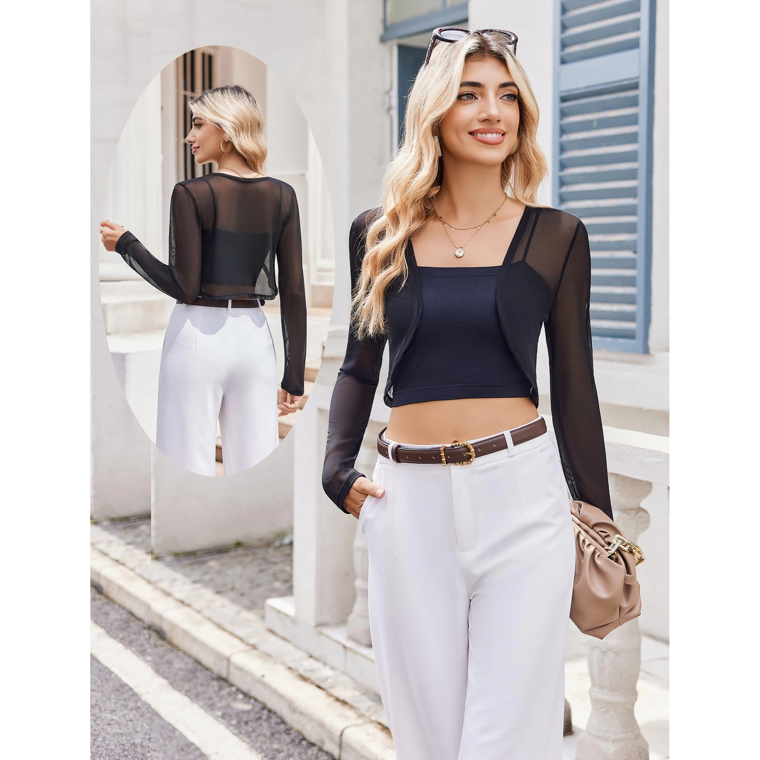 Avidlove Women's Sheer Long Sleeve Open Front Cropped Cardigan Bolero